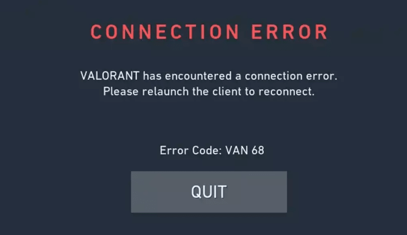 What causes the 'Error Code Van 68?'