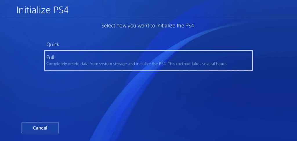 resetting the PS4
