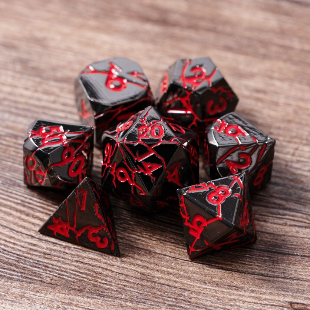 DND Metal Dice - Dark Abyss Metal Dice with Red Cracks