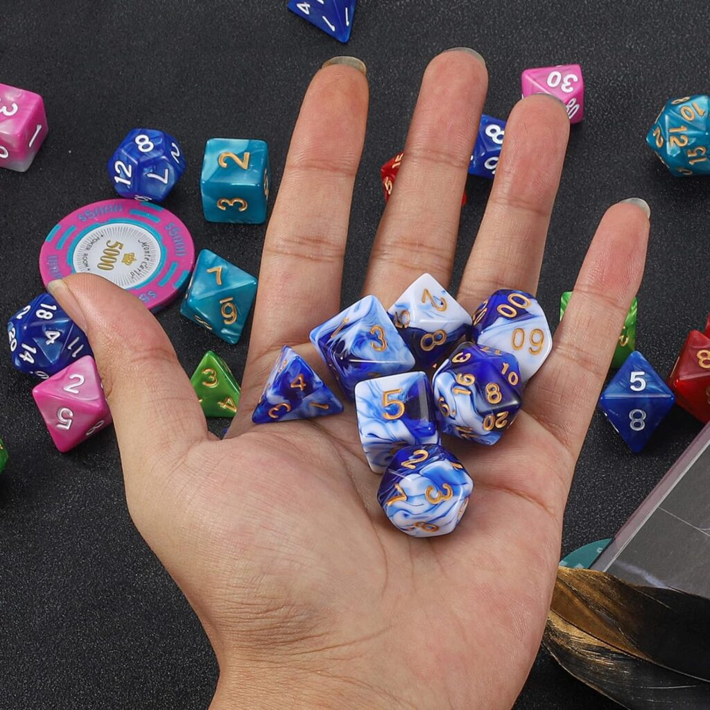 QMay DND Dice Set -D&D Polyhedral Dice (Blue and White)