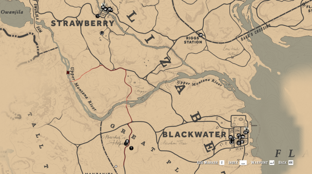 Upper Montana River (A) Moose Locations in Red Dead Redemption 2