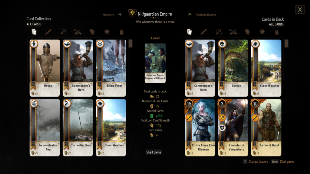 Gwent Cards in Wild Hunt